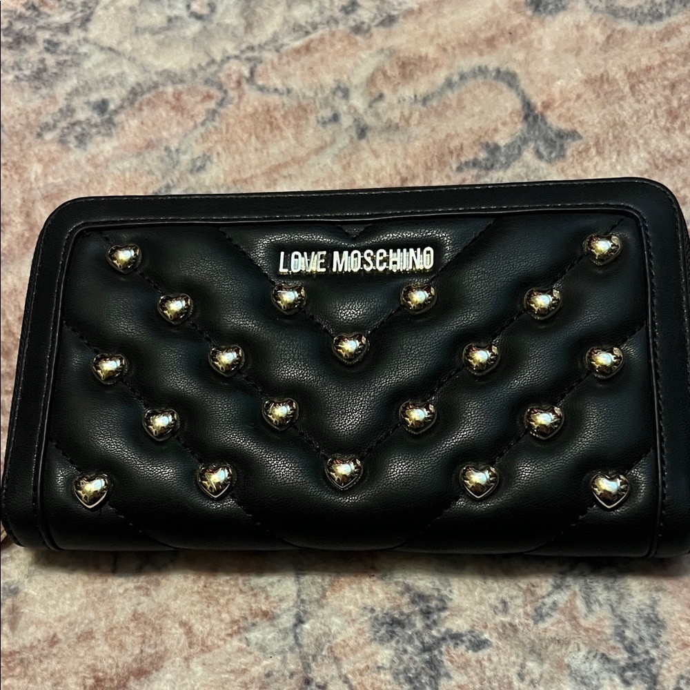Gently Used Love Moschino Black and Gold Studded Wallet